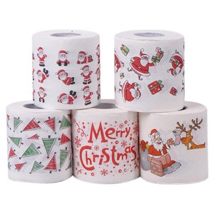 5 Styles Papier Santa Claus Roll Tissu Serviettes de papier Décorations de Noël Xmas Santa Bureau Chambre Papier toilette 5 Roule,5 rouleaux * Papier rouleau de toilette de Noël