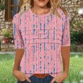 thumbnail image 2 of Pisexur Hauts pour Femmes, Hauts d'Été pour Femmes, Hauts de Sortie pour Femmes, Hauts pour Dames, Mode Féminine T-shirt à Manches 3/4 Froissé Col Rond Coupe Ample Manches Courtes Rose, m, 2 of 8