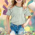 thumbnail image 2 of GDREDA T-Shirt Graphique à Manches Courtes Rayé de Carnaval pour Garçons, Chemise de Fête Colorée, Haut Décontracté Confortable pour Enfants, Vert Pâle,110, 2 of 4