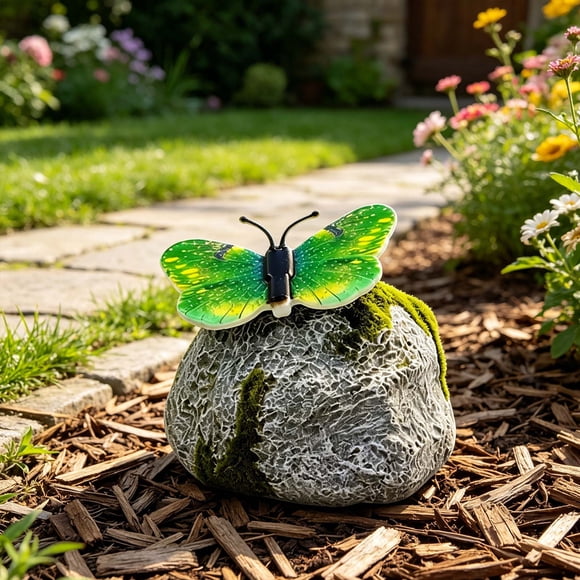 Kmonabie Illuminated Garden Light with Eye Catching Colorful Glow, Natural Stone Inspired Base Outdoor Decor Compact 5.12 Inch Solar Light for Pathways Flower Beds Patios