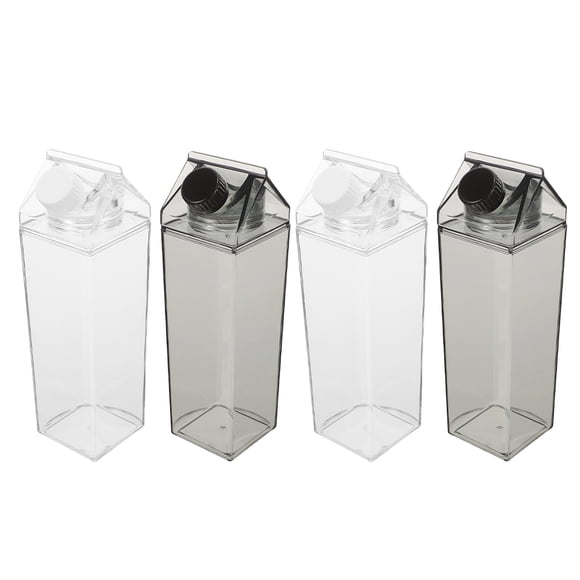 SOPOTUTU 4Pcs Transparent Plastic Milk Carton Bottle Leakproof Juice Container for Fitness Outdoors
