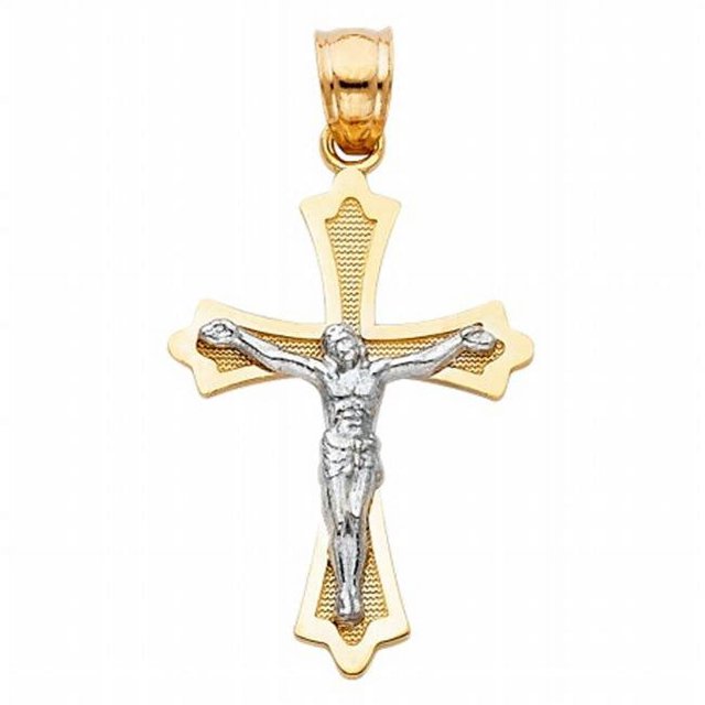 Precious Stars Jewelry 14k Two-tone Gold Crucifix Religious Pendant