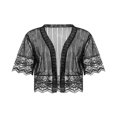 thumbnail image 2 of Women‘s See-through Smock Cardigan Short Sleeve Solid Color Lace Patchwork Shawl Sheer Bolero Cover Up Blouse, 2 of 6