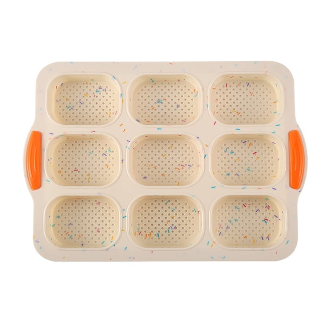 Non-Stick Silicone Baking 9-Cavity Oval Pan for Homemade Bread Loaves and Creation