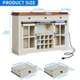 thumbnail image 3 of DEXTRUS 53" Farmhouse Kitchen Buffet Sideboard with Sliding Barn Door, Charging Station, 3 Drawers and Wine Rack, 3 of 10