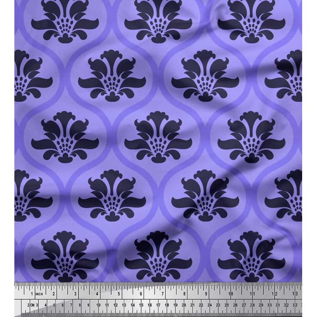 Soimoi Silk Fabric Ogee Damask Printed Fabric 1 Yard 42 Inch Wide