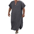 thumbnail image 1 of Robe en Lin Col en V pour Hommes Manches Courtes Kaftan Thobe Longue Robe Saudi Arabe Thobe Islamique Musulman Dubai Robe, 1 of 5