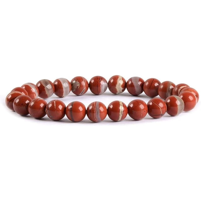 Bracelet Extensible Unisexe en Perles Rondes de 8 mm en Jaspe de Rivière Rouge Naturel