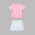 thumbnail image 3 of Cheerleading Performance Dress for Girls, 2-Piece Short Sleeve T-shirt and Elastic Waist Skirt Set, Solid Color, Stretch Polyester Spandex Blend, Round Neck, Casual Style, For Ages, 3 of 4