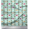 thumbnail image 1 of Soimoi Tissu en Velours Vert Feuilles, Rayures & Fleurs Roses Imprimé Couture BTY 58 Pouces de Large, 1 of 5