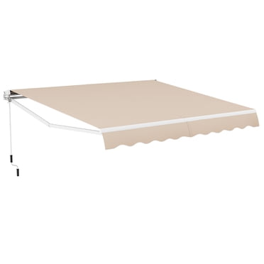 Gymax 12 x 10 ft Outdoor Patio Retractable Awning Polyester Sunshade Cover w/ Manual Crank Handle Deck Beige