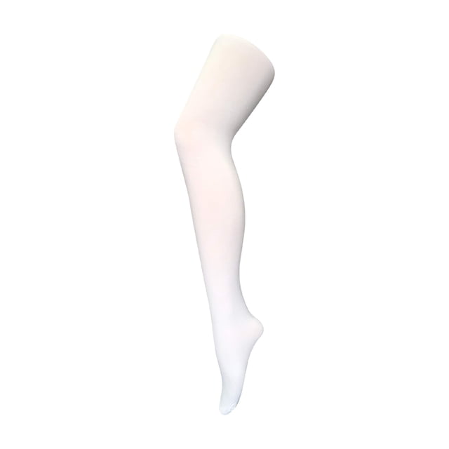 Sock Snob Womens 80 Den Opaque Coloured Winter Fashion Tights shown on a mannequin leg in a solid white color. These tights have a soft, opaque finish and are crafted from 94% nylon and 6% elastane for a comfortable fit. Suitable for UK dress sizes 8-24, they are machine washable and available in various colors and patterns, perfect for day or night wear.