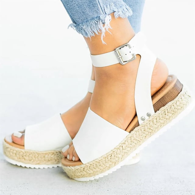 LSLJS Wedge Sandales Compensées pour Femmes Été Sandales Bohèmes Bout Ouvert Décontractées Platform Chaussures Compensées, Sandales de Plage d'Été de Voyage, Chaussures Antidérapantes à Bride Croisée à la Cheville avec Boucle Réglable