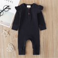 thumbnail image 4 of Infant Kids Baby Girl Boy Solid Color Long Ruffle Sleeve O-Neck Ribbed Jumpsuit Navy Blue 9-12 Months, 4 of 7