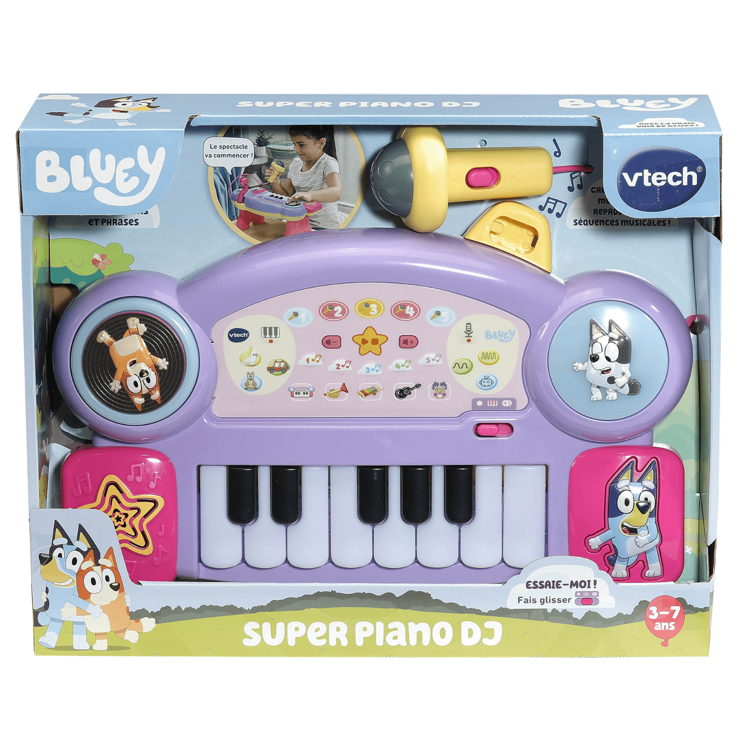 VTech Bluey Super piano DJ avec microphone pour les enfants - Version Française, 3+ Ans