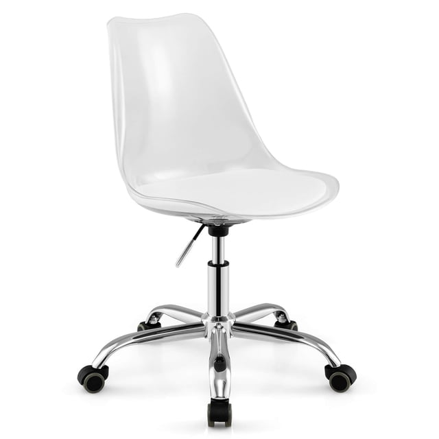 Costway 1 PCS Chaise de Bureau Transparente avec Siège Pivotant et Coussin en Cuir PU Souple Roues Universelles