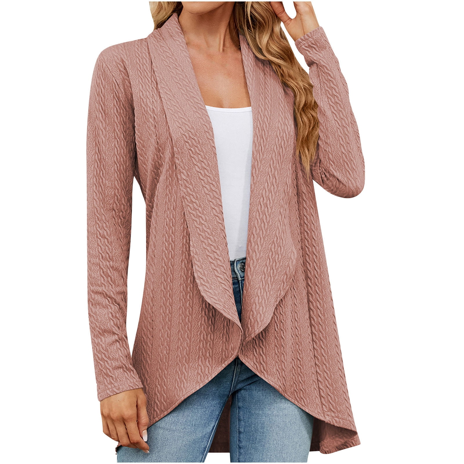 AherBiu Spring Fall Cardigan for Women Long Sleeve Open Front Lightweight Ladies Outwear Coats