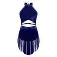 thumbnail image 1 of Raenseen Robe de Danse Ballet Jazz pour Filles, Justaucorps de Patinage Artistique, Strass Brillants, Robe de Bal Sans Manches, Bleu Marine 6, 1 of 5