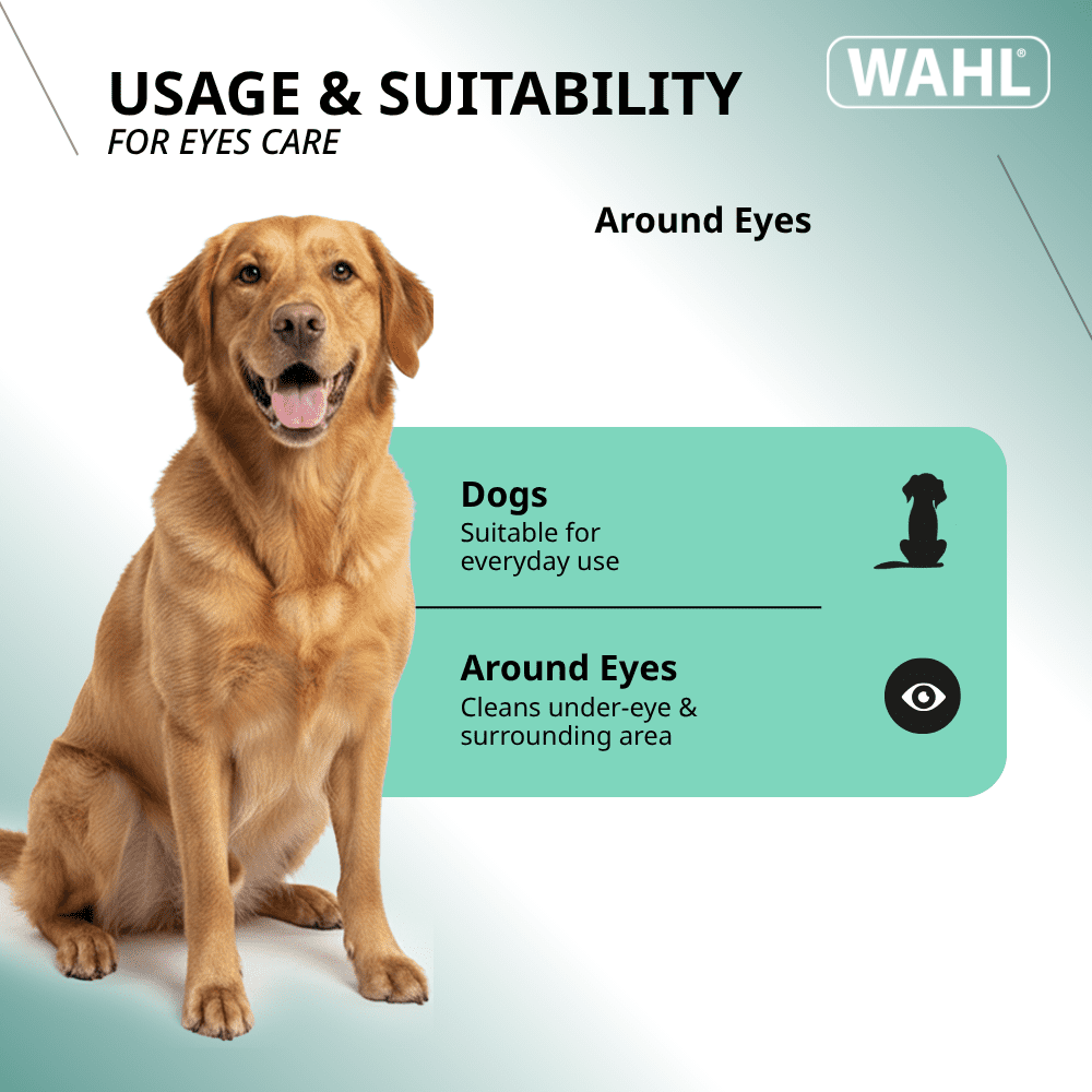 Wahl Refresh Eye Care Finger Wipes for Dogs – Dual-Sided Silicone & Soft Pearl Textures Remove Tear Stains & Debris, Fragrance-Free with Vitamin E & Aloe, Model-58557