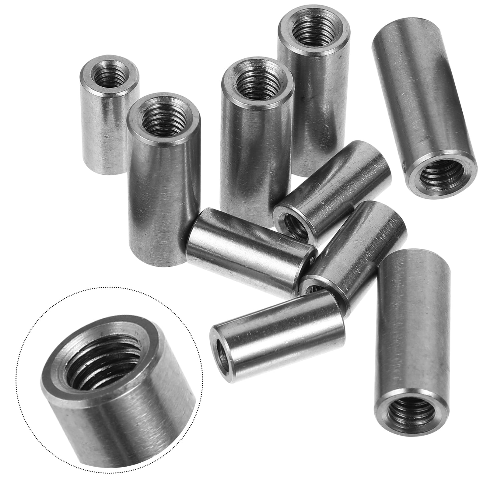 PATIKIL M12x1.25mm 304 Stainless Steel Round Coupling Nuts – 2-Pack, 50mm Length, Metric Fine Thread Connector For Rods, Bolts & Pipes