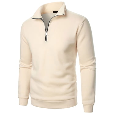 AherBiu Mens Long Sleeve Shirts Zip Stand Collar Slim Fitted Pullover Fall Winter Causal Loose Solid Color Lightweight T Shirt Tops