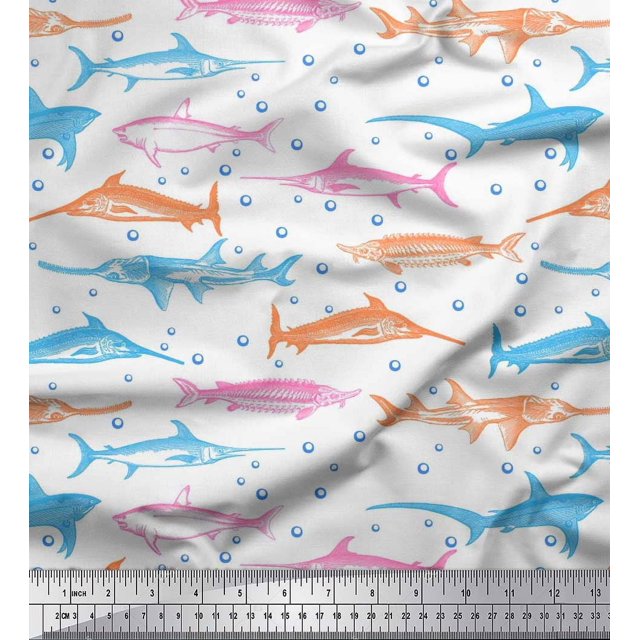 Soimoi Rayon Fabric Bubbles & Fish Ocean Print Sewing Fabric Yard 56 Inch Wide