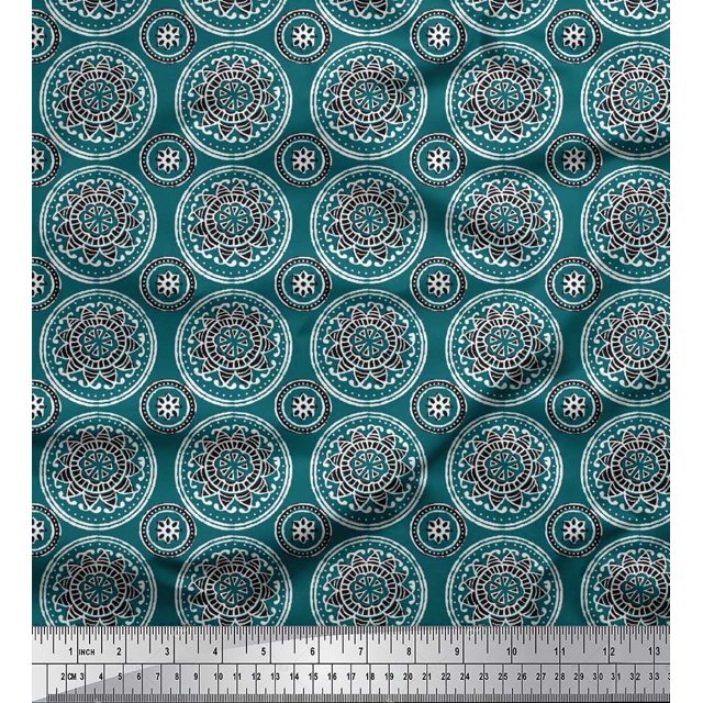 Soimoi Moss Georgette Fabric Floral Block Printed Craft Fabric by The Yard 42 Inch Wide