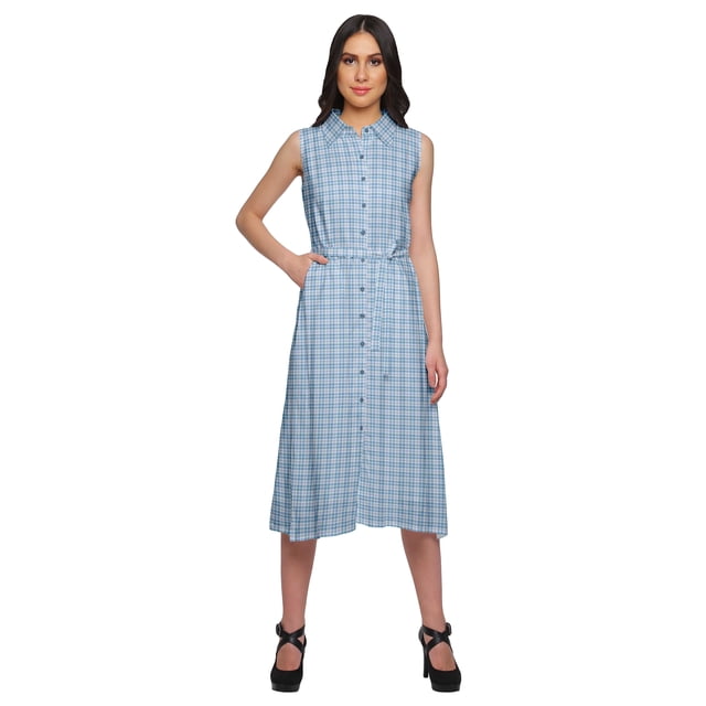 Moomaya Adjustable Fabric Belt Printed Lapel Collar Button Down Casual Dress