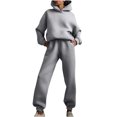 thumbnail image 2 of PVCS Women Casual Solid Color Two Piece Long Pants Hooded Pullover Long Sleeve Sweatshirts Sets, 2 of 8