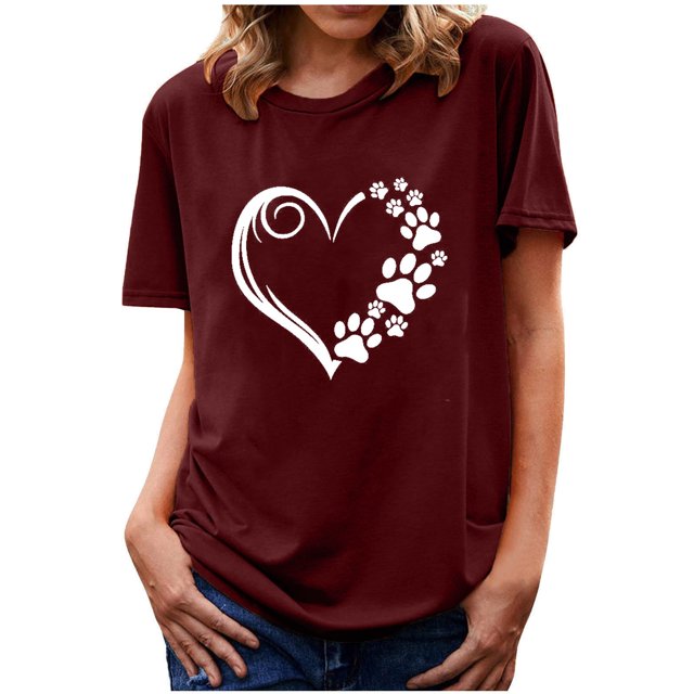 Pisexur Valentines Day T-shirt Top T-shirt Mode Femme Col Rond Imprimé Manches Courtes Décontracté Ample