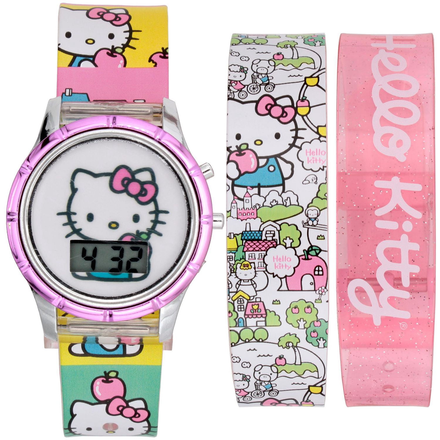 Montre digitale Hello Kitty pour enfants avec 2 bracelets interchangeables