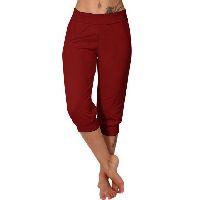 Timegard Womens Sweatpants Capri Pants Cinch Bottom Solid Color Cropped Joggers Workout Pants with Pockets