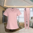 thumbnail image 3 of facefd Female Scrub Set Nurse v neckline Machine Washable Short Sleeves Suit L Pink, 3 of 8