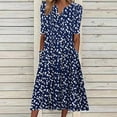 thumbnail image 1 of zanvin Robes de Mode pour Femmes Été Imprimé Décontracté Col en V Bouton Manches Courtes Vacances Poches Robe, Bleu, 1 of 5