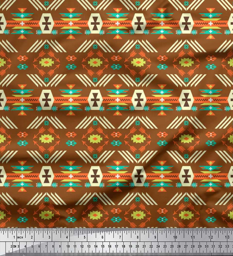 Soimoi Silk Fabric Geometric Southwestern Print Sewing Fabric Yard 42 Inch Wide