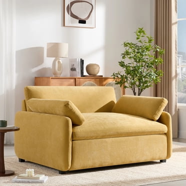 MODERNLUXE Fauteuil d'Appoint Surdimensionné de 50 Pouces, Fauteuil Simple en Tissu Chenille avec Accoudoirs Rembourrés, Coussins, Assise Grand et Profonde, Fauteuil Moderne Rembourré Confortable pour Salon, Chambre, Jaune