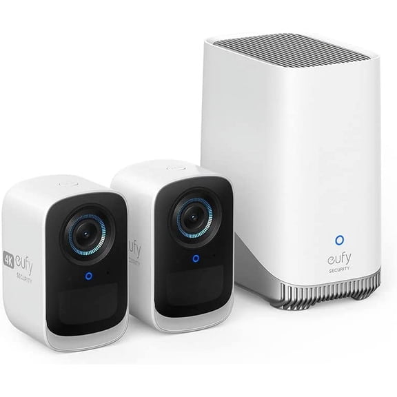 Anker eufy S300 eufyCam 3C, Caméra Sans Fil d'Extérieur, Caméra 4K, Vision Nocturne Couleur, Projecteur, Blanc, Trousse à 2 Caméras