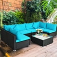 thumbnail image 3 of Gymax Ensemble de Conversation de Patio en Rotin 7 Pcs Ensemble de Meubles Sectionnels avec Coussin Bleu, 3 of 10