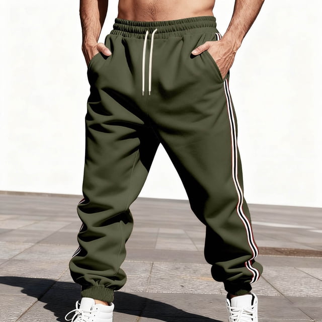 Ceisia Men Solid Color Loose Casual Pants Elastic Waist Drawstring Sports Gift Work Trousers