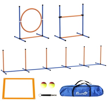 PawHut 4 Pcs Dog Agility Training Equipment w/ Adjustable Hurdle Jump Ring