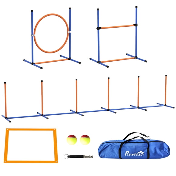 PawHut 4 Pcs Dog Agility Training Equipment w/ Adjustable Hurdle Jump Ring