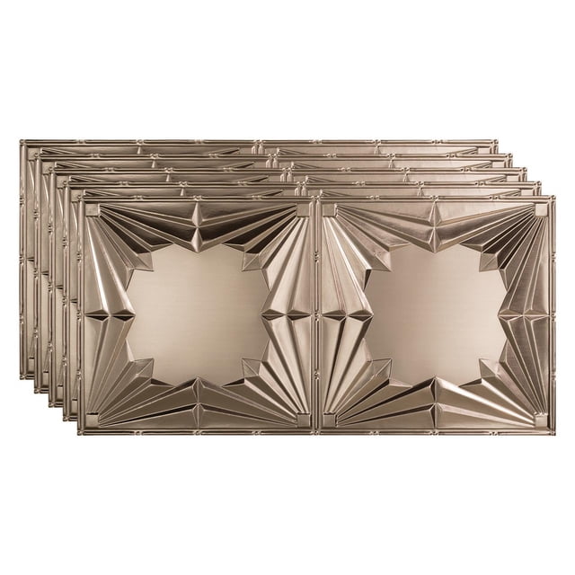 Fasade Art Deco Decorative Vinyl Ceiling Panel 2ft x 4ft 5 Pack- Brushed Nickel Finish
