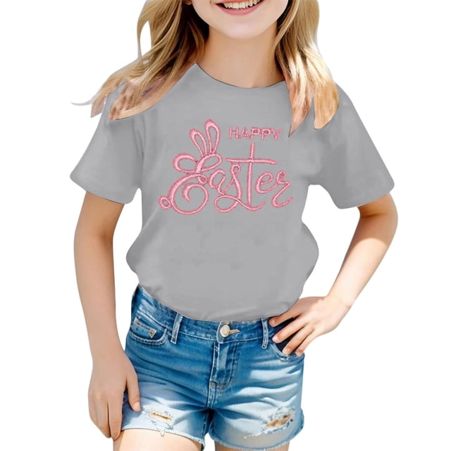 FhsagQ le 7 Juillet T-Shirt Décontracté pour Enfants à Imprimé, Col Rond, Manches Courtes, T-Shirt pour Tout-Petites Filles Printemps le 7 Juillet T-Shirts 2T Pâques T-Shirt d'Été pour Tout-Petite Fille Gris 12-13 Ans