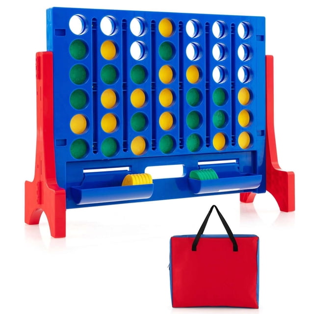 Costway Jeu Géant 4 en Ligne Mural Ou de Table Jumbo 4-to-Score Connect en Rouge, avec un Grand Plateau de Jeu Bleu et des supports Latéraux Rouges, des Échecs Jaunes et Verts et Deux Plateaux de Rangement. Idéal pour une Utilisation Intérieure et Extérieure, Comprend un Sac de Transport Rouge pour la Portabilité.