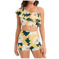thumbnail image 1 of Womens Two Piece Swimsuits Ruffle One Shoulder Bathing Suit Floral Print Swimwear with Boyshorts, 1 of 6