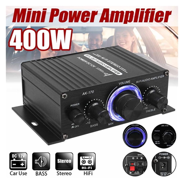 AK380/AK370/AK170 400W*2 2 Channel Bluetooth HiFi Power Amplifier Home Car Audio Class D Remote Control FM Radio AUX USB/SD ,Efficient Heatsink
