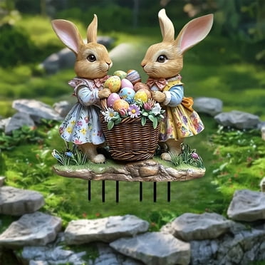 EGNMCR Easter Decorations, Easter Ornaments, Easter Gifts Easter Bunny Eggs Acrylic Waterproof Outdoor Patio Decorations Floor Plugs Landscaping Props Easter Decorations