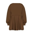 thumbnail image 3 of Womens Oversized Sweatshirt Dress Long Flowy Patchwork Pullover Tops Cute Drop Shoulder Sweatshirts Fall Long Sleeve Mini Dress Teen Girls Crewneck Solid Tunic Pleated Loose Clothing Beig, 3 of 5