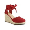 thumbnail image 1 of BLISSFUL STEP Chaussures pour Femmes Sandales Espadrilles à Talon Compensé Haut Bout Rond Rouge 5,5, 1 of 8