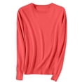 thumbnail image 1 of yoeyez Chandails Légers pour Femmes à Manches Longues Col Ras du Cou Chandail Uni Chandail Léger Doux Tricoté Hauts Bas d'Automne Rouge Melon D\'eau S, 1 of 6